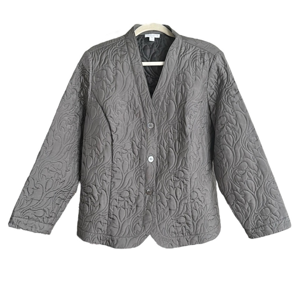 CHARTER CLUB 100% Silk Quilted Jacket Topper Blazer Lightweight Fall Neutral 16W